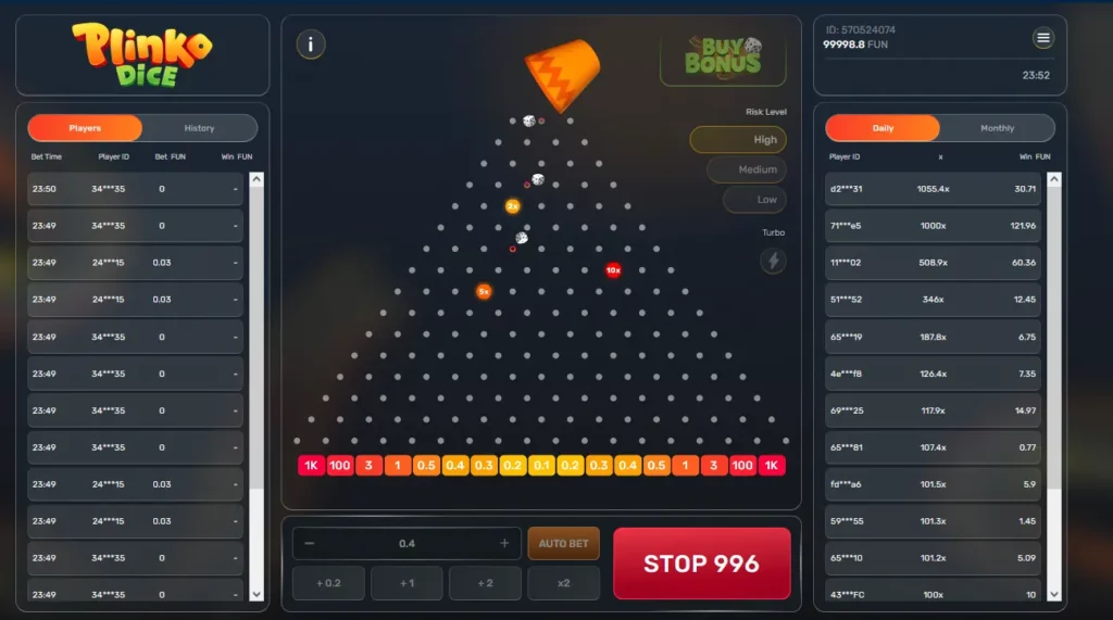 প্লিঙ্কো ডাইসে গেমপ্লে প্লিঙ্কো ডাইসে গেমপ্লে